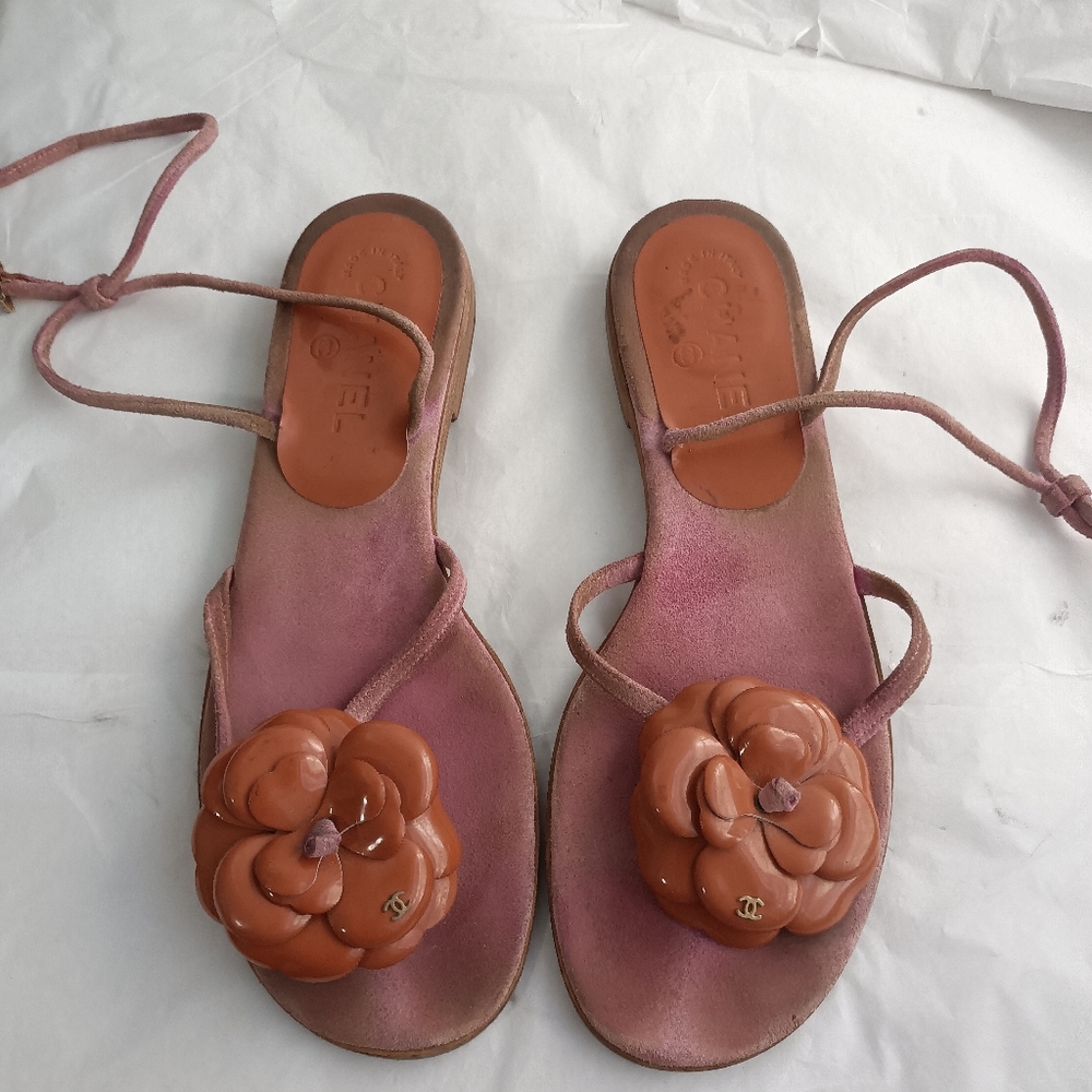 CHANEL Camellia  suede Sandals sz 39.5 - Picture 2 of 14